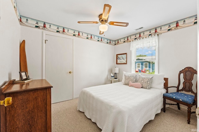 760 Ln 136 Turkey Lk, Hudson, IN 46747 - bedroom with visible vents, light carpet, and a ceiling fan