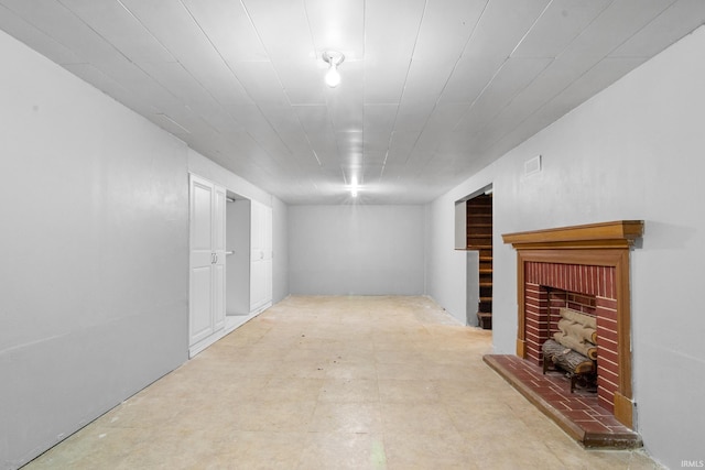 5018 Graham Ave, Evansville, IN 47715 - unfurnished living room with a brick fireplace