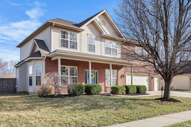 1814 Abbotsbury Way, Lafayette, IN 47909 - view of front of house featuring fence, concrete driveway, an attached garage, a front yard, and brick siding