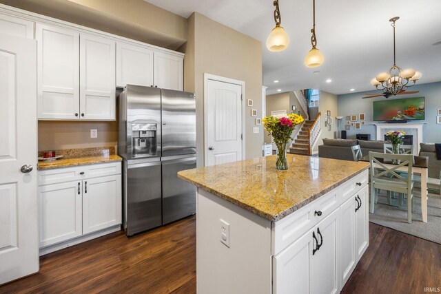 1814 Abbotsbury Way, Lafayette, IN 47909 - kitchen featuring stainless steel fridge, dark wood-type flooring, and hanging light fixtures