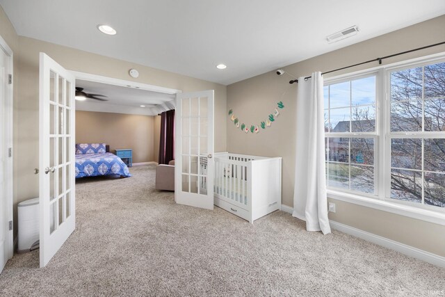 1814 Abbotsbury Way, Lafayette, IN 47909 - carpeted bedroom with recessed lighting, french doors, baseboards, and visible vents