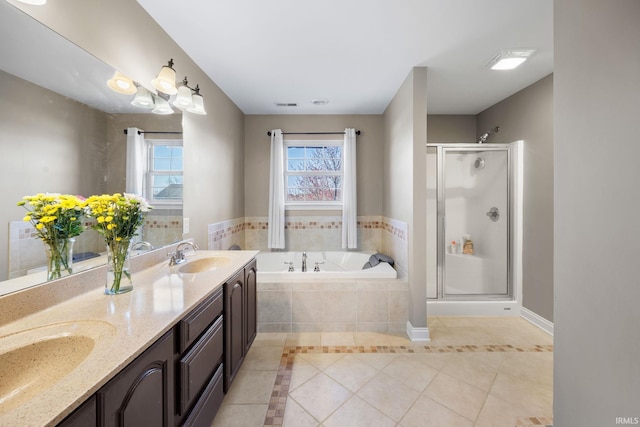 1814 Abbotsbury Way, Lafayette, IN 47909 - bathroom with tile patterned flooring, a garden tub, a stall shower, and a sink