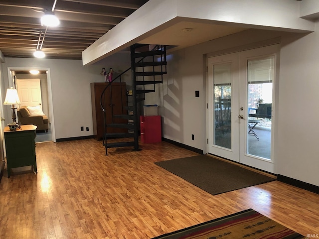 9420 Darmstadt Rd, Evansville, IN 47710 - interior space with french doors, stairs, baseboards, and wood finished floors