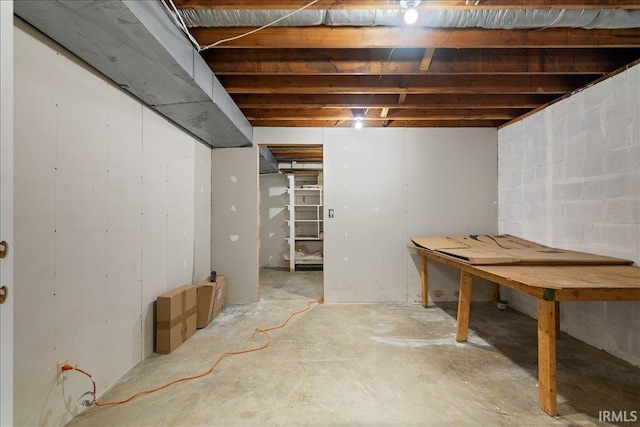 unfinished basement with concrete block wall