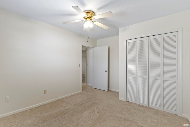 416 Maple St, Tipton, IN 46072 - unfurnished bedroom with light colored carpet, a closet, baseboards, and a ceiling fan