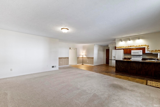 416 Maple St, Tipton, IN 46072 - carpeted living room featuring visible vents, a sink, and a textured ceiling