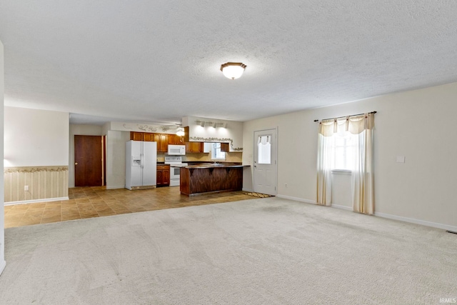 416 Maple St, Tipton, IN 46072 - unfurnished living room featuring wainscoting, light carpet, and a textured ceiling