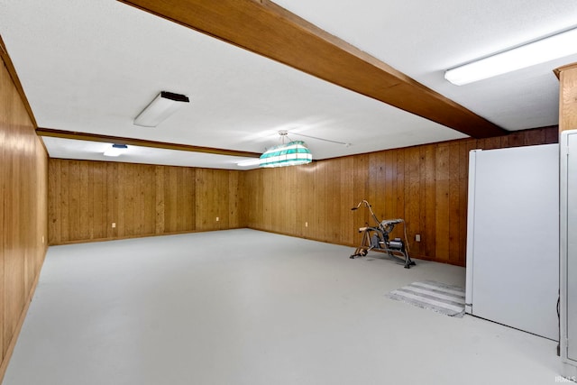 416 Maple St, Tipton, IN 46072 - finished below grade area with freestanding refrigerator and wood walls