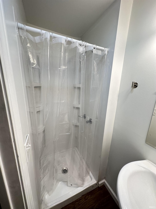 112 W Bond St, Attica, IN 47918 - bathroom featuring baseboards and a shower stall