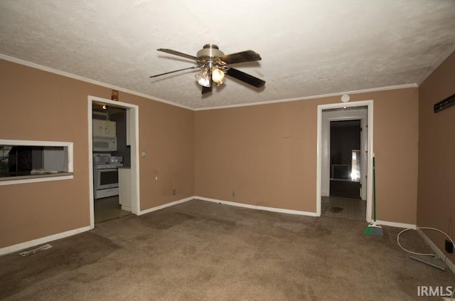 1620 Shelby Ave, Evansville, IN 47714 - carpeted spare room featuring a textured ceiling, baseboards, ornamental molding, and a ceiling fan
