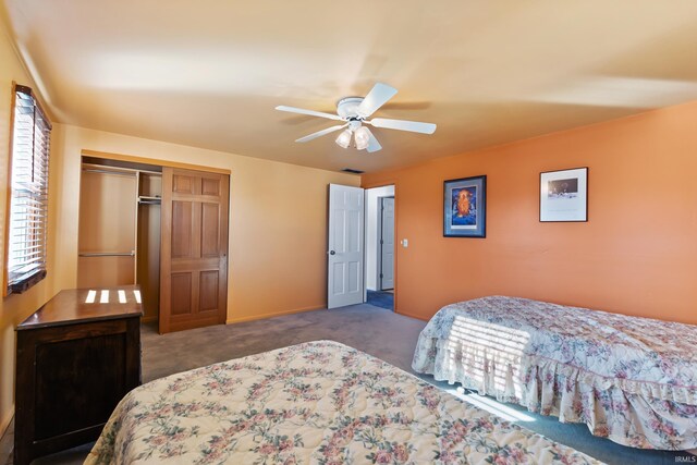 3323 Kiowa Ct, Fort Wayne, IN 46815 - bedroom featuring a closet, a ceiling fan, baseboards, visible vents, and carpet