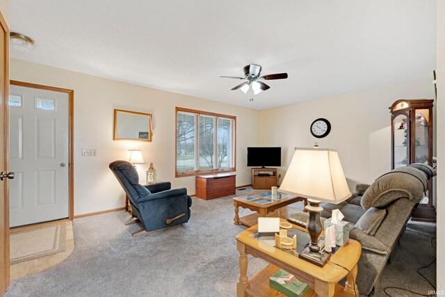 6027 Old Brook Dr, Fort Wayne, IN 46835 - living room featuring carpet floors, baseboards, and ceiling fan