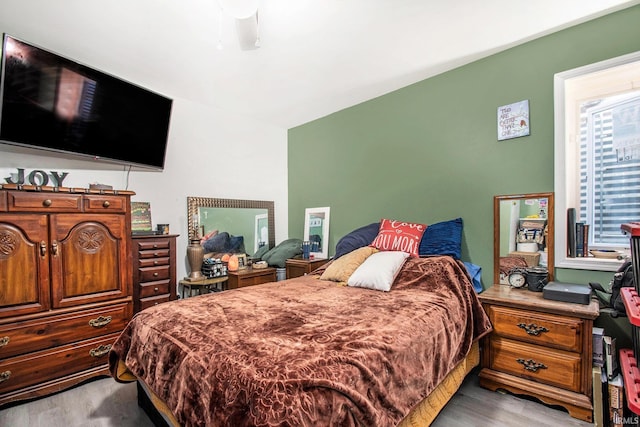 bedroom featuring ceiling fan and wood finished floors