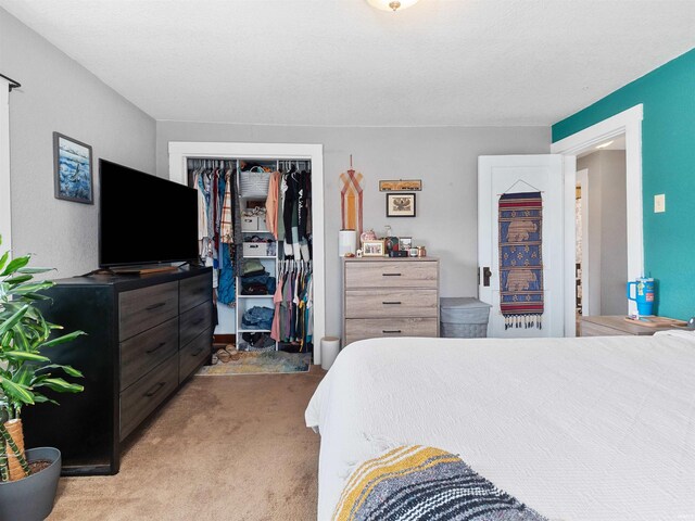 bedroom with carpet flooring and a closet