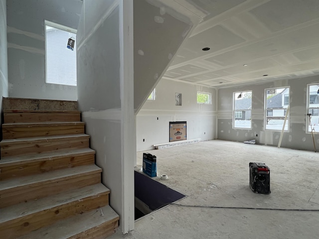 54691 Pierre Trails Dr, Osceola, IN 46561 - unfurnished living room with stairs