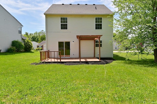 3843 S Bushmill Dr, Bloomington, IN 47403 - back of house featuring a wooden deck and a yard