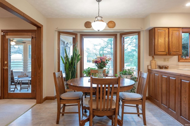 dining space featuring baseboards and a healthy amount of sunlight