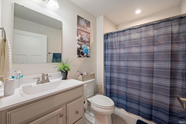 2751 Sand Hollow Dr, Lebanon, IN 46052 - bathroom with tile patterned floors, recessed lighting, toilet, and vanity
