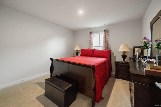 2751 Sand Hollow Dr, Lebanon, IN 46052 - bedroom with baseboards, visible vents, recessed lighting, and light carpet