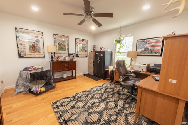 2860 E Moffett Ln, Bloomington, IN 47401 - home office featuring a ceiling fan, recessed lighting, baseboards, and wood finished floors