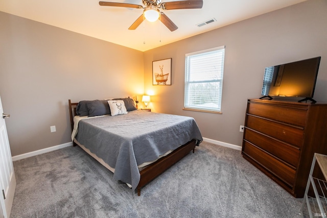 2860 E Moffett Ln, Bloomington, IN 47401 - carpeted bedroom with baseboards, visible vents, and a ceiling fan