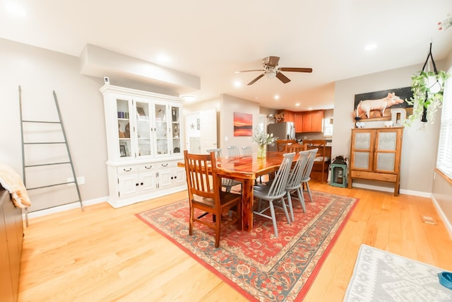 2860 E Moffett Ln, Bloomington, IN 47401 - dining room with a ceiling fan, baseboards, light wood finished floors, and recessed lighting