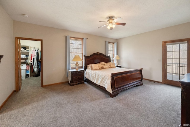 4277 S 100 W, Williamsport, IN 47993 - bedroom with baseboards, carpet floors, ceiling fan, and a walk in closet