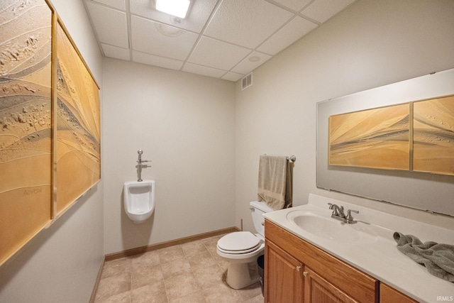 4277 S 100 W, Williamsport, IN 47993 - bathroom with toilet, vanity, baseboards, visible vents, and a paneled ceiling