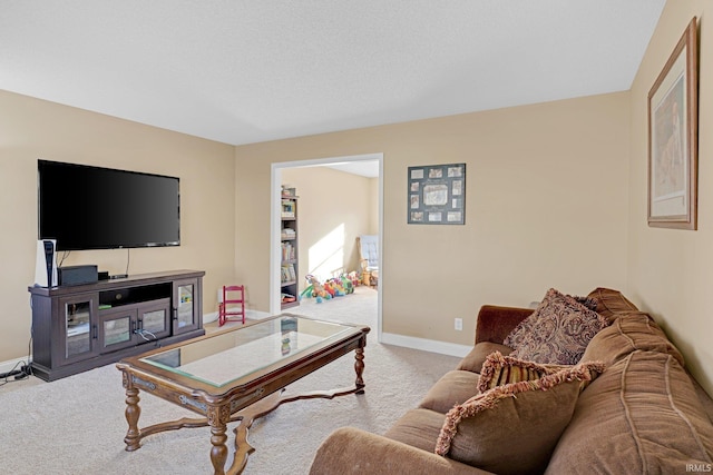 living room with baseboards and carpet floors