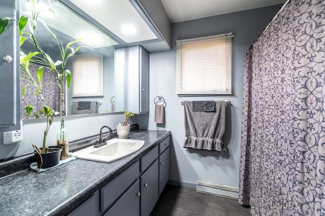 2680 S 390 W, Pleasant Lake, IN 46779 - bathroom with tile patterned floors, visible vents, baseboards, and vanity