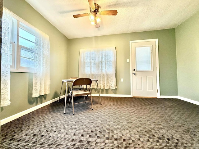 603 N Maple St, Converse, IN 46919 - dining space featuring carpet, baseboards, a textured ceiling, and ceiling fan