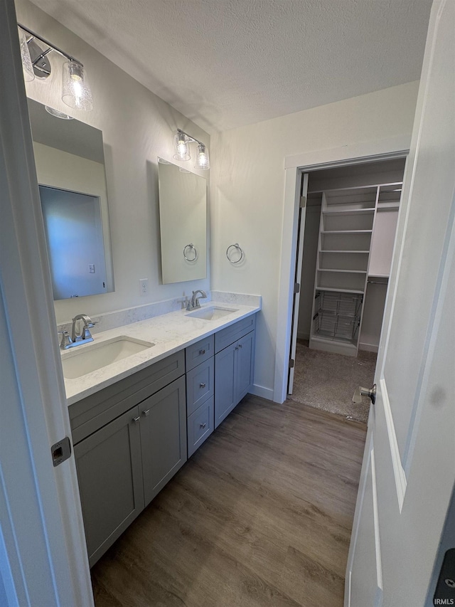 5115 Bankside Ct, Mishawaka, IN 46544 - full bath with a textured ceiling, wood finished floors, double vanity, and a spacious closet