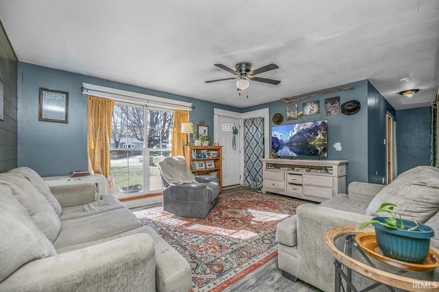 56626 Miller Dr, Elkhart, IN 46516 - living room featuring wood finished floors and a ceiling fan