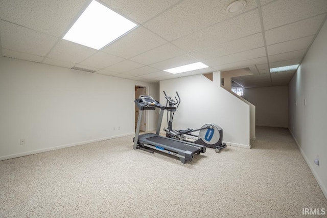 455 Lagrange St, West Lafayette, IN 47906 - exercise area featuring baseboards, carpet, and a drop ceiling