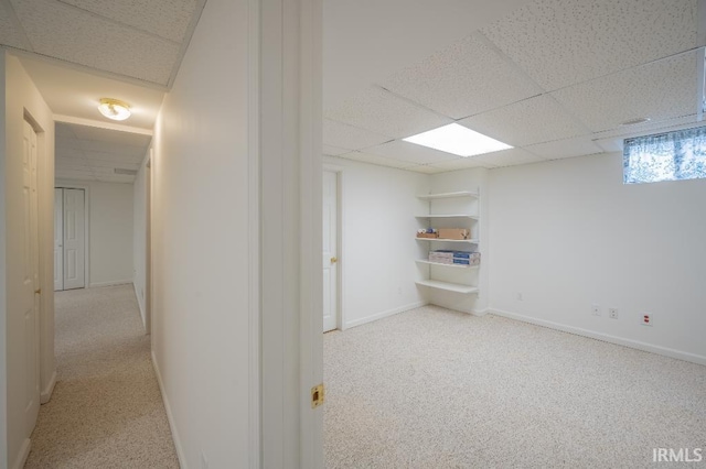 455 Lagrange St, West Lafayette, IN 47906 - below grade area featuring light carpet, baseboards, and a drop ceiling