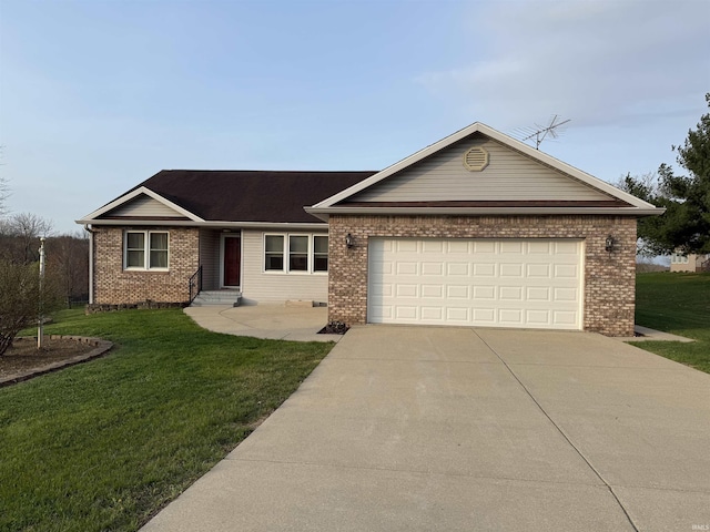 119 Leatherwood Creek Ests, Bedford, IN 47421 - single story home with driveway, an attached garage, a front yard, brick siding, and a shingled roof