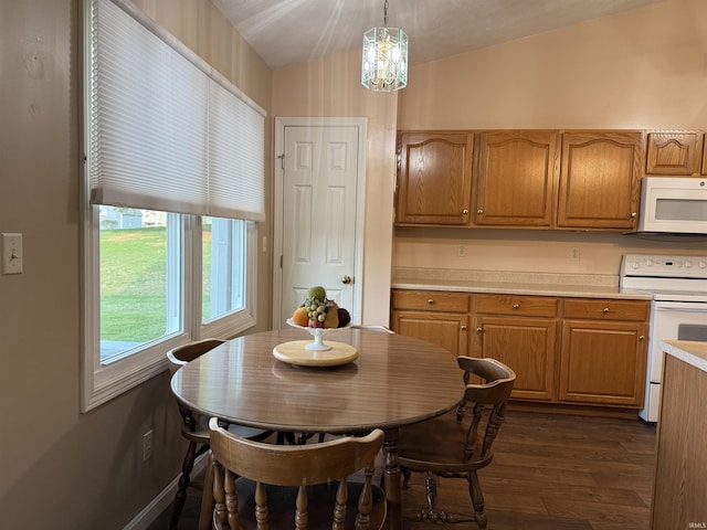 119 Leatherwood Creek Ests, Bedford, IN 47421 - dining area featuring dark wood-type flooring, a chandelier, and lofted ceiling