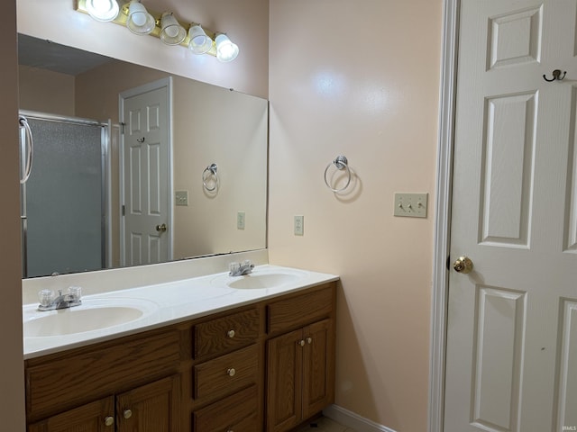 119 Leatherwood Creek Ests, Bedford, IN 47421 - full bath with double vanity, an enclosed shower, and a sink