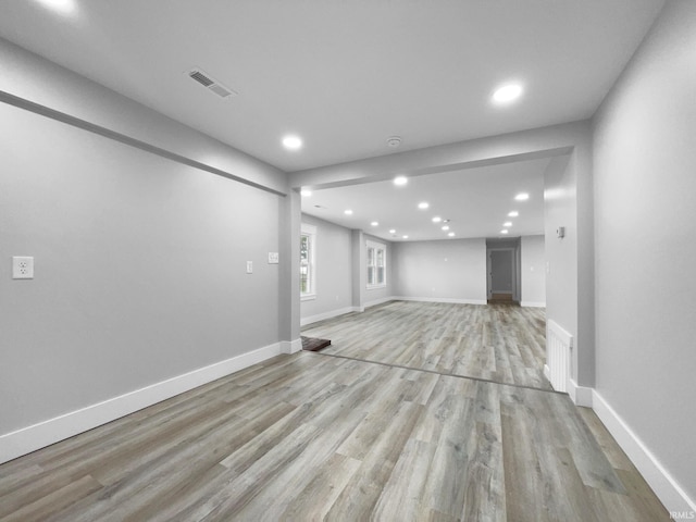 5307 Millersburg Rd, Evansville, IN 47725 - below grade area with visible vents, light wood-style flooring, recessed lighting, and baseboards