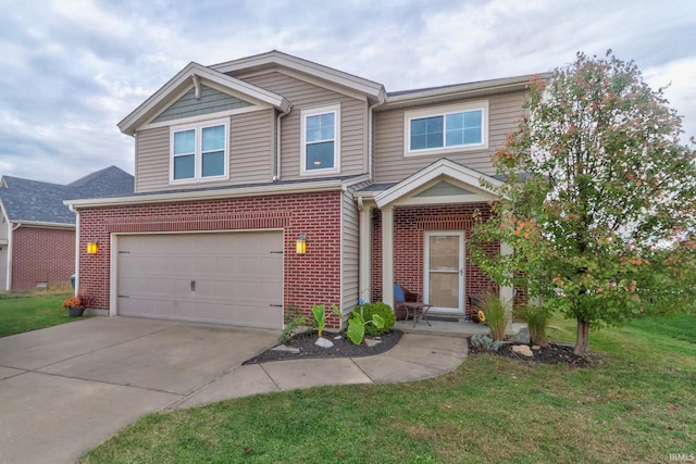 9201 Wynnfield Dr, Evansville, IN 47725 - view of front of home with brick siding, a front yard, an attached garage, and driveway