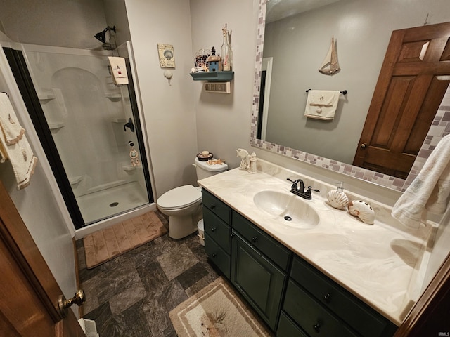 501 Monticello Dr, Vincennes, IN 47591 - full bathroom featuring a shower stall, vanity, and toilet