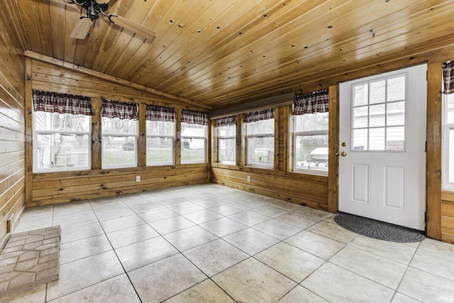 411 S County Road 550 E, Selma, IN 47383 - unfurnished sunroom featuring plenty of natural light, wooden walls, and wood ceiling