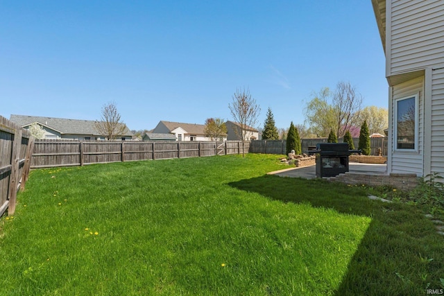 view of yard with a patio and a fenced backyard