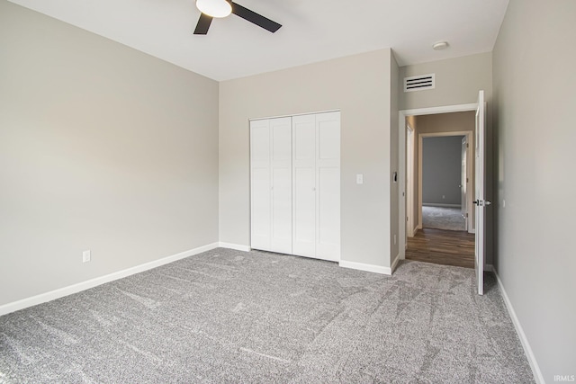 8342 S Sr 17 Hwy, Plymouth, IN 46563 - unfurnished bedroom featuring a closet, baseboards, carpet, and visible vents