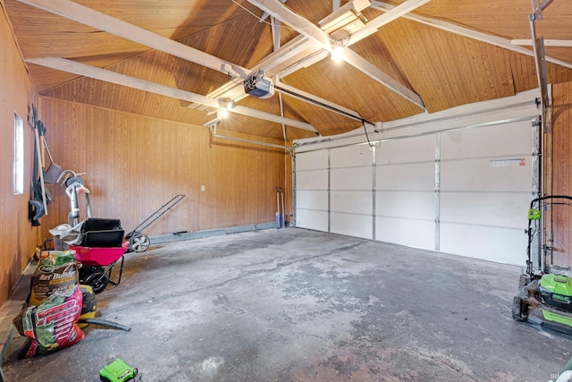 1118 W Jefferson Blvd, Fort Wayne, IN 46802 - garage featuring a garage door opener and wood walls