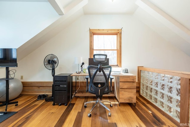 3066 N Pierce Dr, Solsberry, IN 47459 - home office with vaulted ceiling and hardwood / wood-style floors