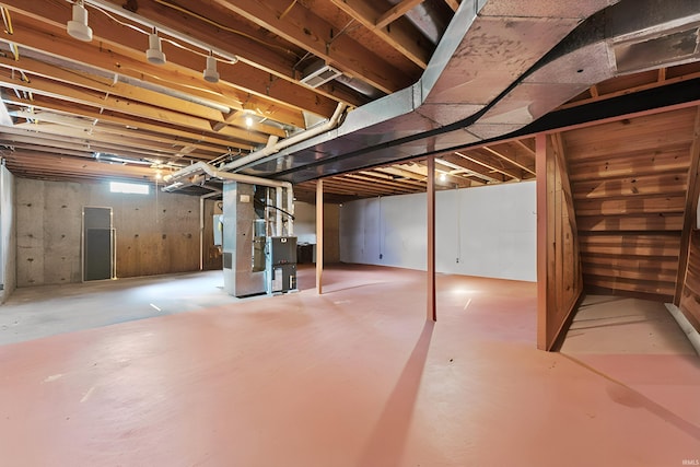 basement with heating unit