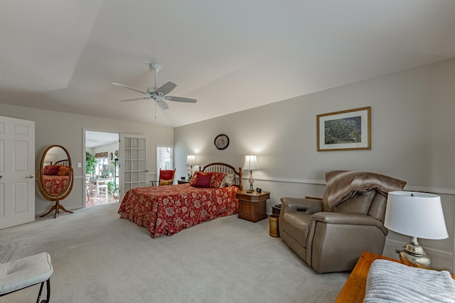 379 Pleasant View Dr, Evansville, IN 47711 - bedroom with light carpet, a ceiling fan, and vaulted ceiling