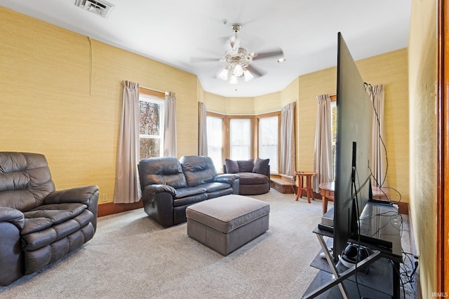 328 W Market St, Bluffton, IN 46714 - carpeted living room featuring ceiling fan and visible vents