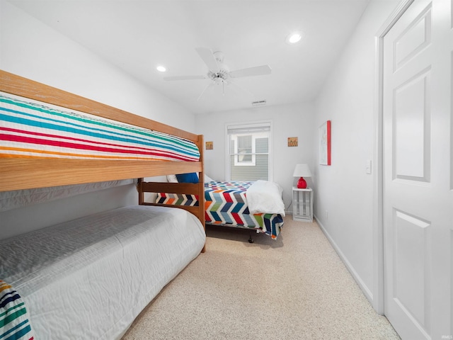 11523 N Crowdale Dr, Syracuse, IN 46567 - bedroom featuring visible vents, baseboards, recessed lighting, and a ceiling fan